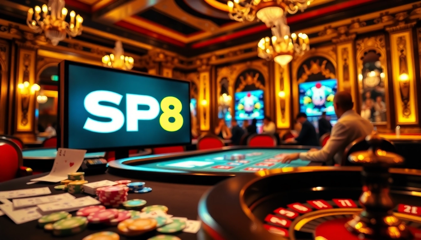 Players enjoying a thrilling poker game at SP8 online casino with colorful chips and an engaging atmosphere.