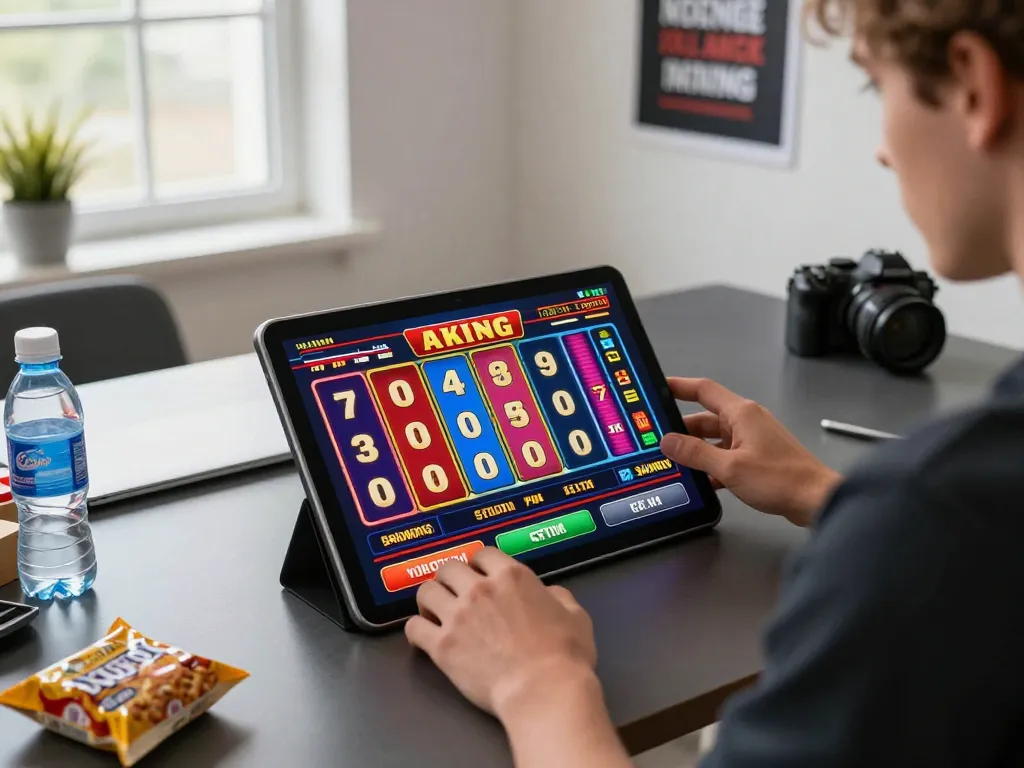 Pengalaman permainan online yang menarik dengan kemenangan slot weliveincanada ditampilkan di tablet di kantor rumah modern.