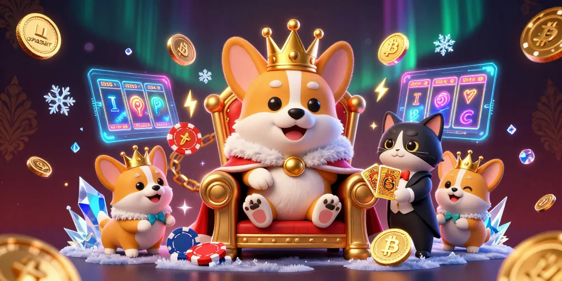 Place your bets at UFABET while enjoying a vibrant 3D poker scene featuring corgis and crypto elements.