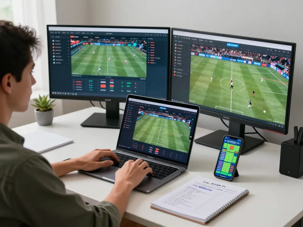 Cà Khịa TV user placing strategic bets on live sports events at a modern home office.