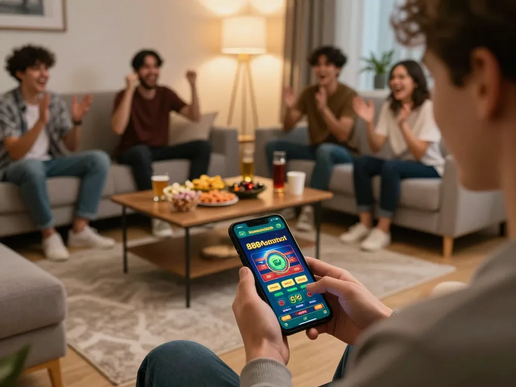 Enjoying gaming on 888newcasino com mobile app in a cozy home atmosphere.