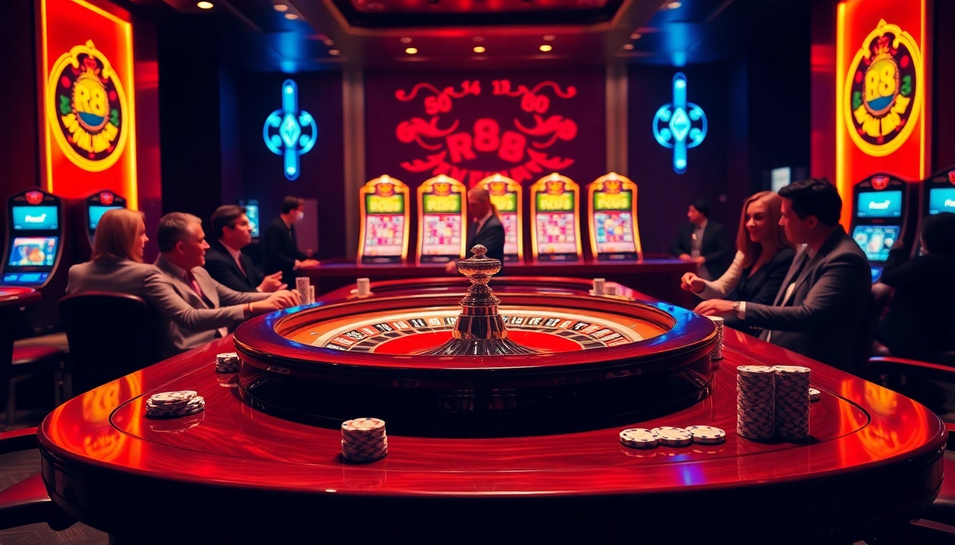Players enjoying thrilling games at RR 88's luxurious casino floor, capturing the excitement.