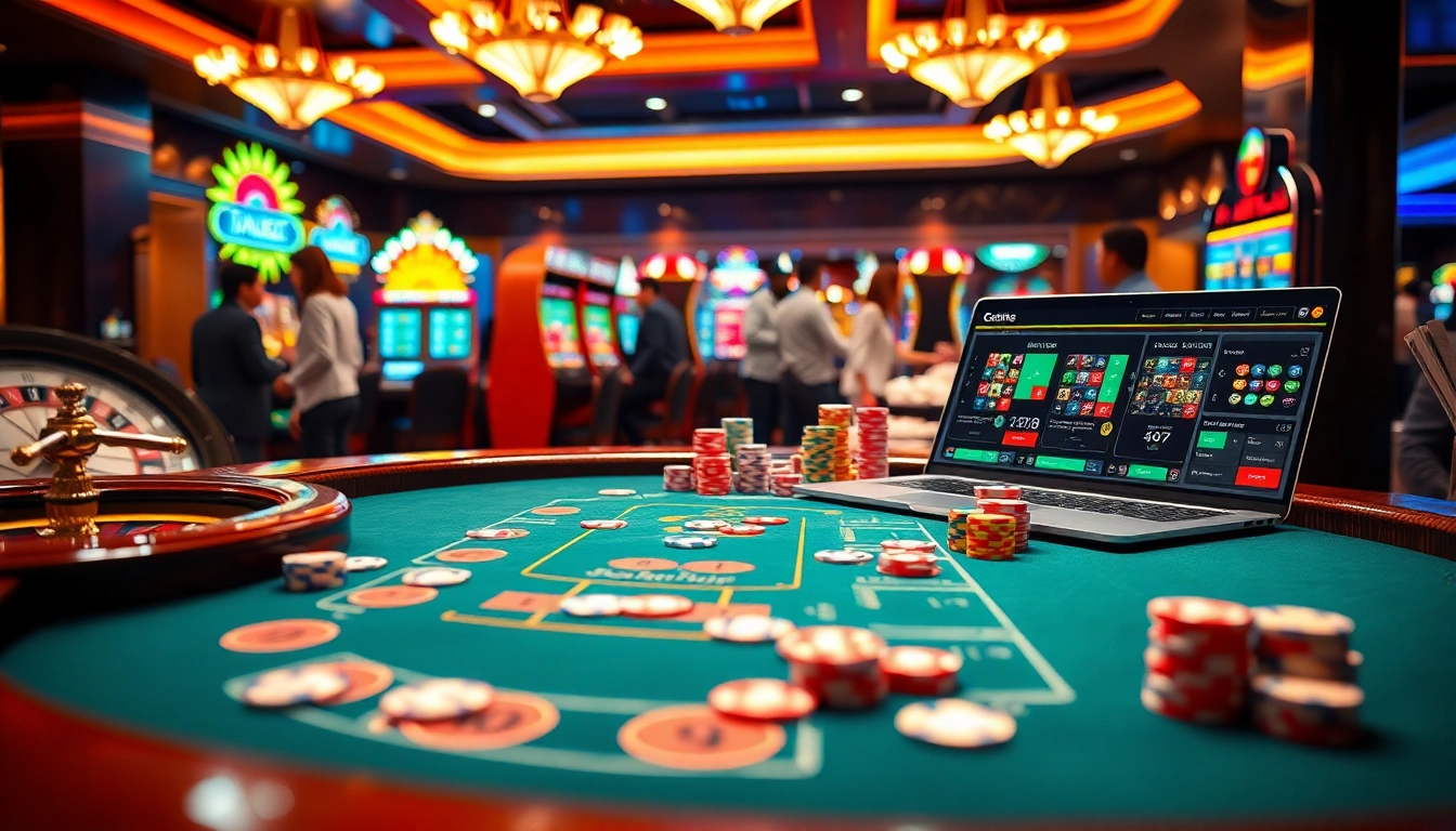 Gambling excitement at a vibrant casino poker table with Nhacaiuytin featured elements.