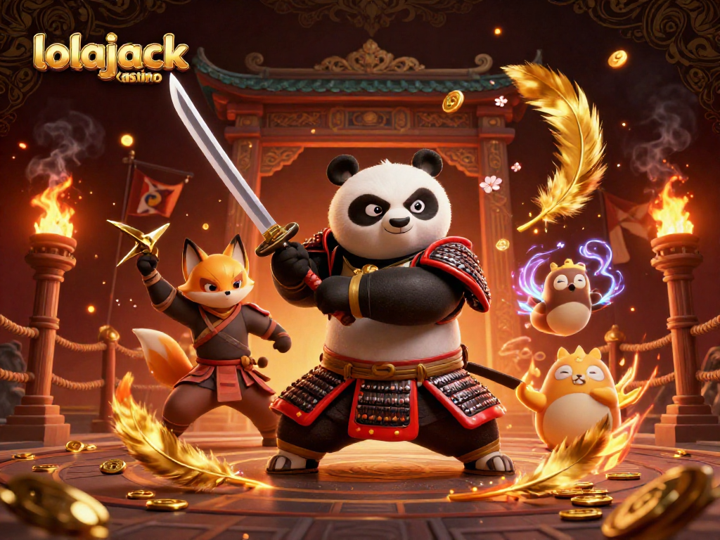 Experience the excitement at lolajack casino with a vibrant 3D illustration of themed characters and festive gaming elements.