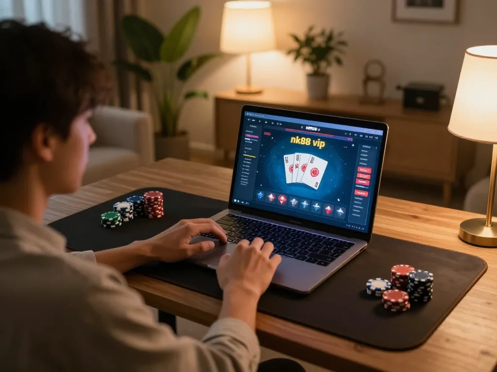 Engaging online gaming session showcasing nk88 vip platform, player strategizing poker