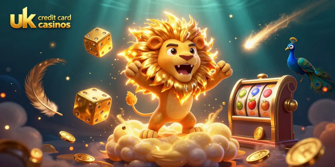 Experience the thrill of playing at uk credit card casinos with roaring lion, golden dice, and vibrant slot machines.