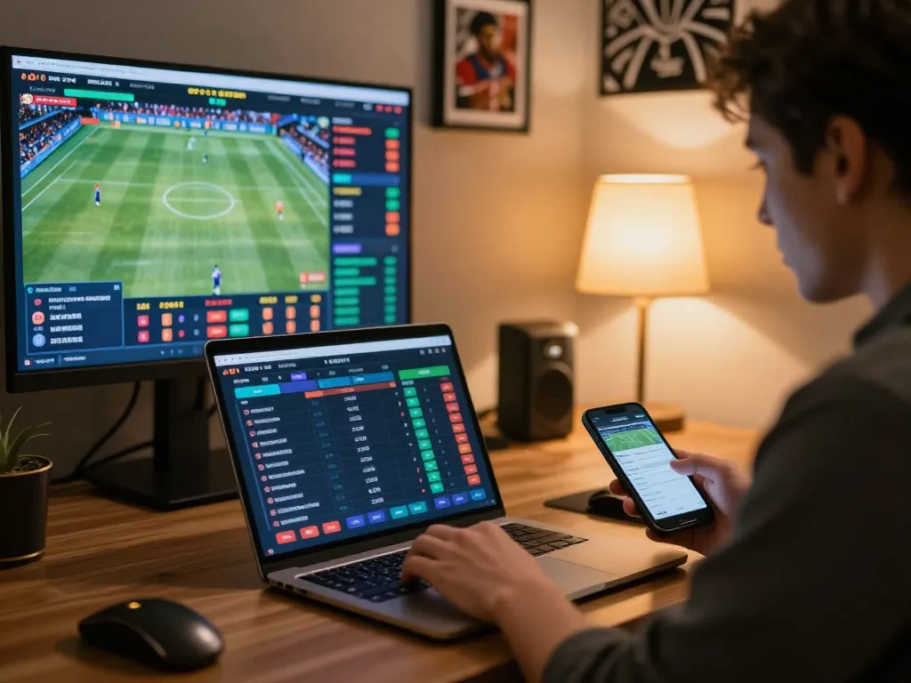 Experience sports betting excitement at smartcityhostels with a vibrant online gaming setup.