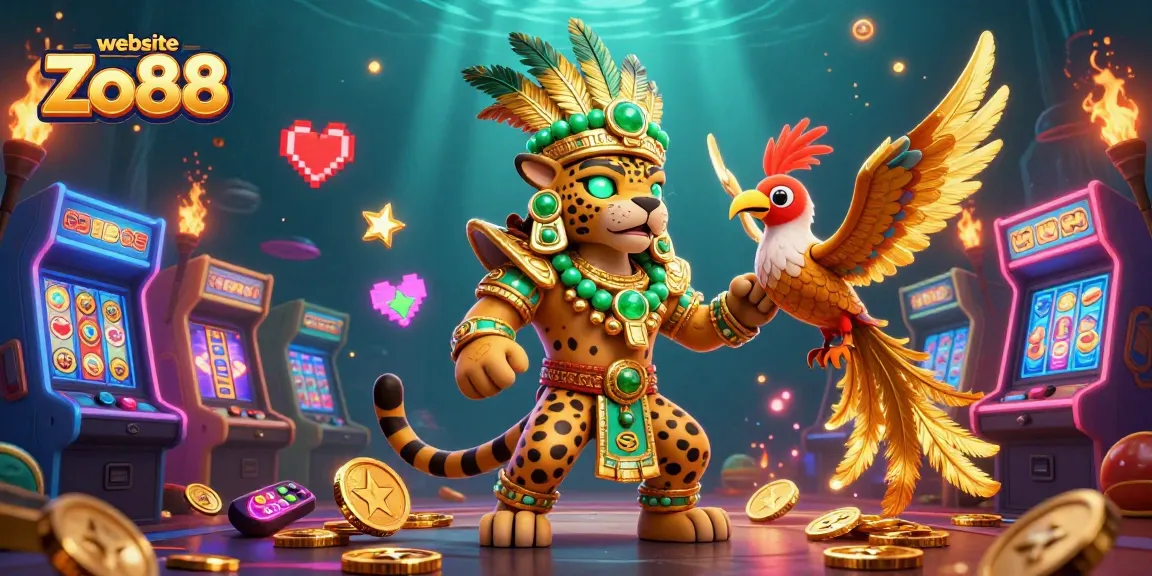 Engage with immersive gameplay at website Zo88, featuring a vibrant 3D casino illustration.