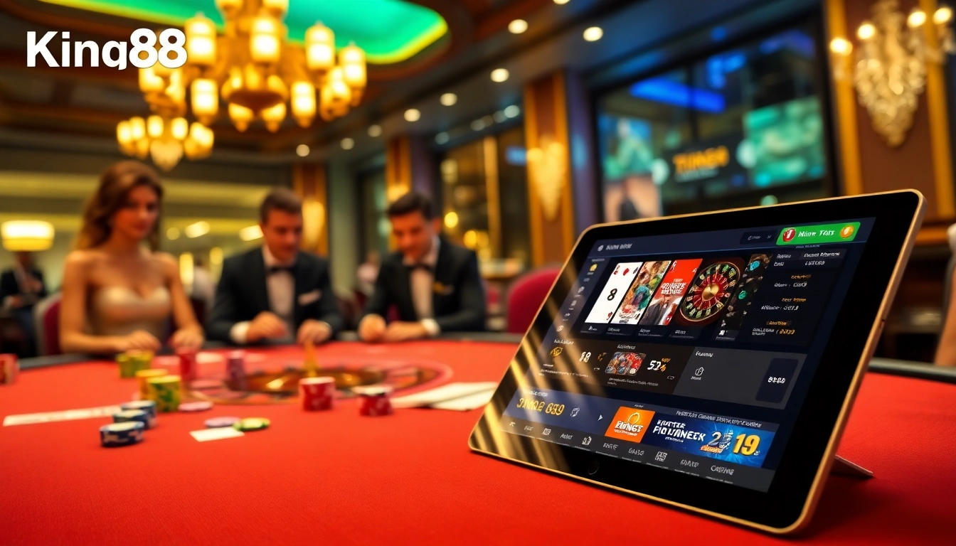 Experience high-stakes poker excitement at King88 casino, showcasing luxury and winning opportunities.