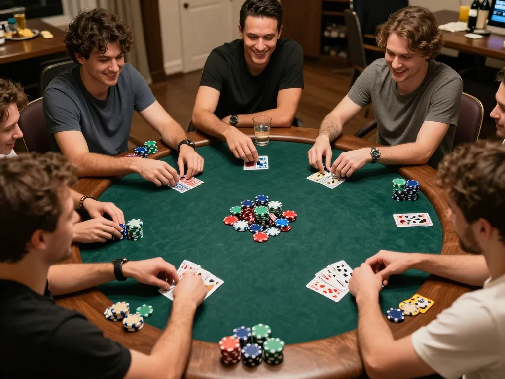 Engaging poker night at home with friends enjoying a competitive game while utilizing strategies to win 789