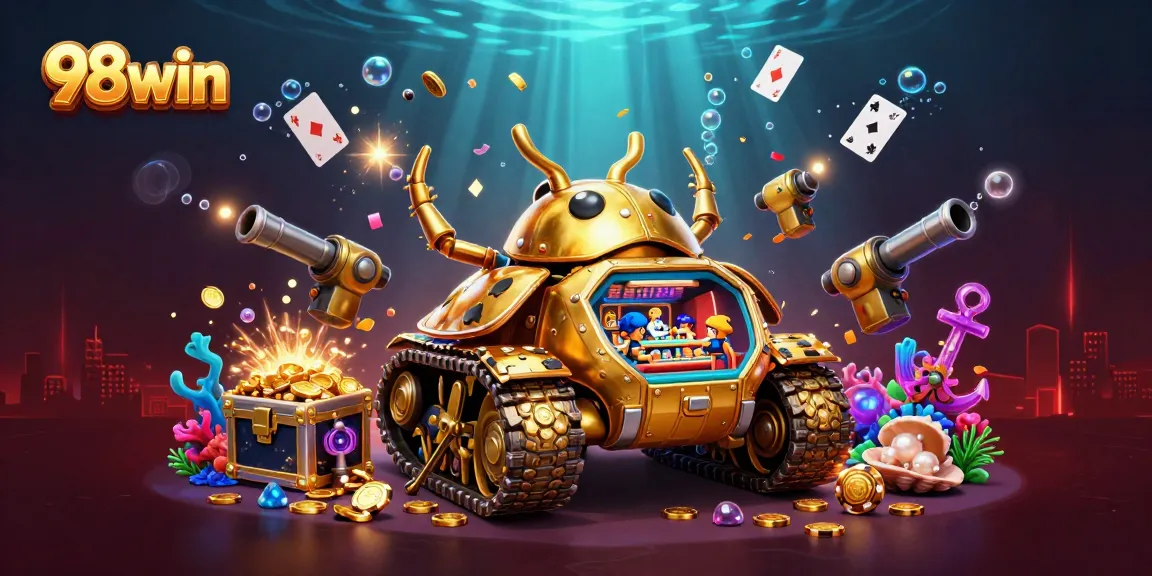 Engage with the thrilling world of 98win's online casino featuring a vibrant 3D illustration.