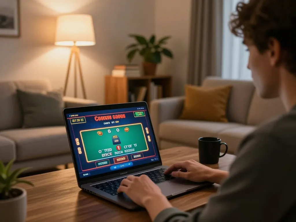 F8BET player enjoying online gaming at home in a dynamic, cozy environment