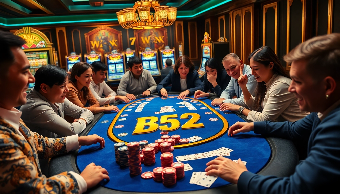 B52 game table with enthusiastic players enjoying their gambling experience inside a luxurious casino.