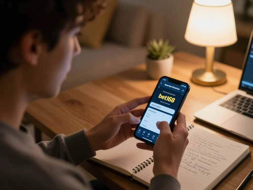 Engaged user analyzing bet168 xem kèo bóng đá trực tuyến on smartphone, noting strategies for sports betting