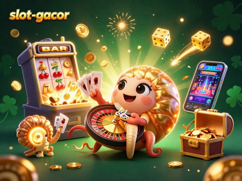 Experience thrilling wins with slot-gacor as cartoon characters celebrate casino jackpots and gaming.