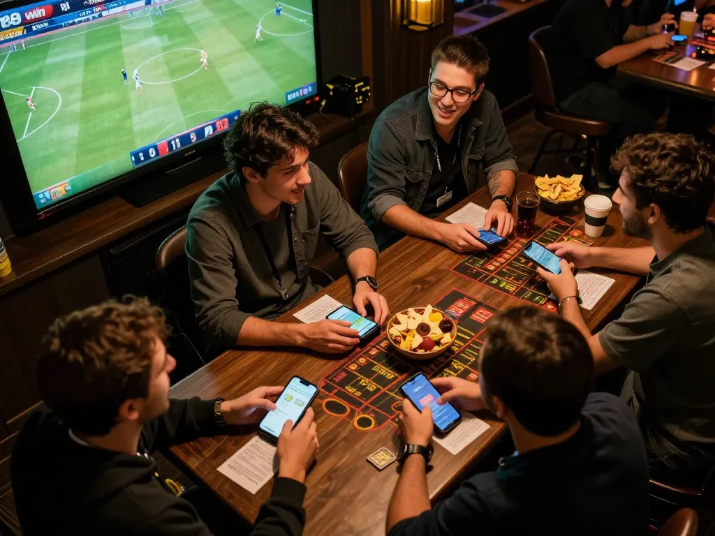 Engaging in thrilling sports betting at 789win with friends, smartphones, and live games.