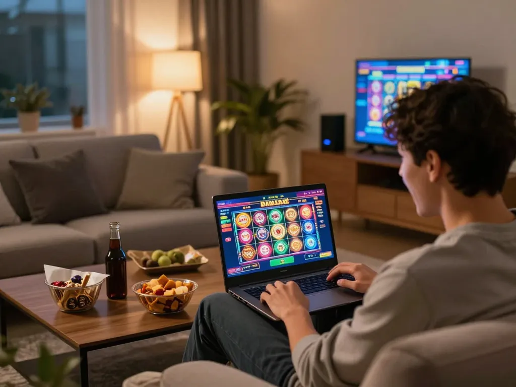 Engaging in gameplay at Canada online casinos with an exciting slot game interface displayed on a laptop.