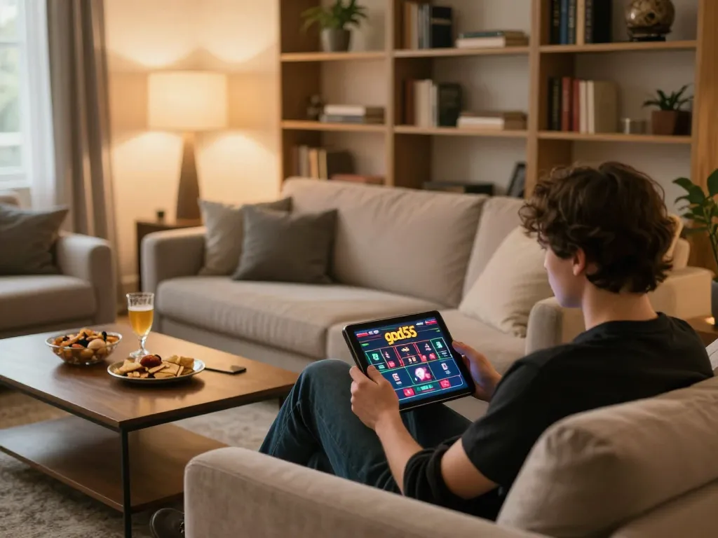 Engaging in online gaming with god55 on a cozy tablet setup in a warm living room