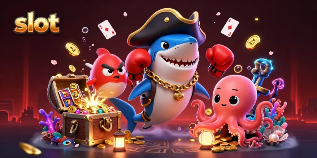 Win big with immersive slot-themed cartoon illustration featuring engaging characters and dynamic elements.