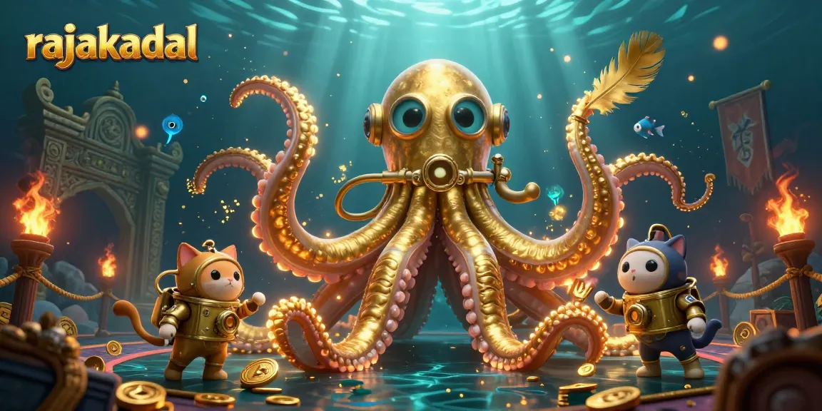 Jelajahi pengalaman judi online rajakadal dengan karakter unik dalam ilustrasi 3D yang menampilkan kraken dan ikan bioluminescent.