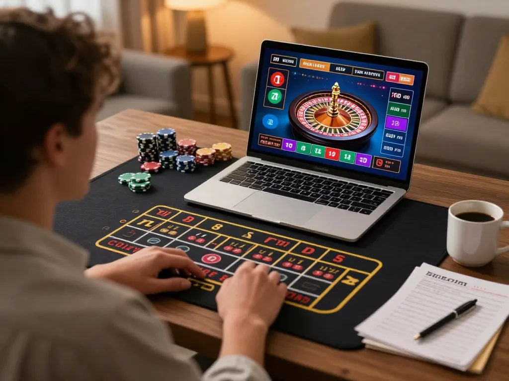 Pengguna DASI4D secara strategis memasang taruhan sambil menikmati permainan roulette langsung di laptop mereka.