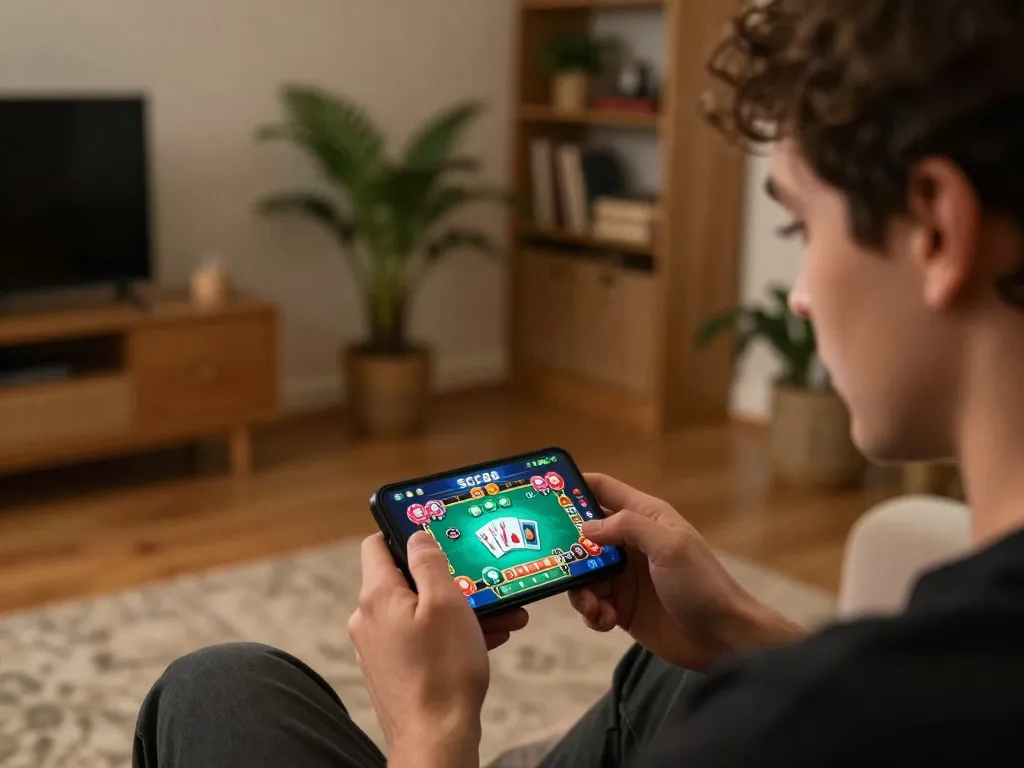 Engaged player strategizing their next move using the SC88 casino app on a smartphone