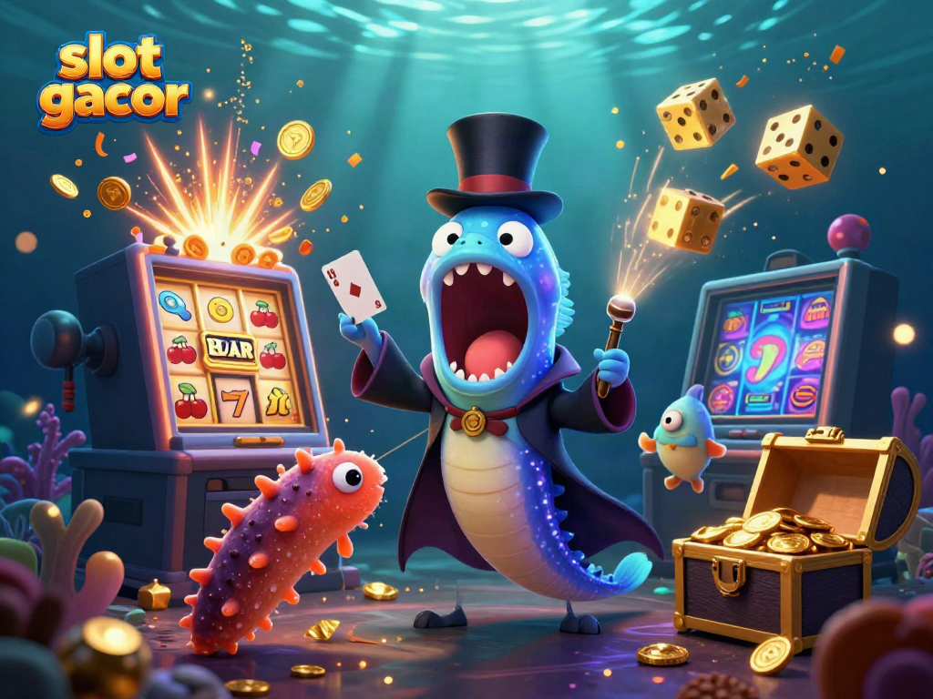 Slot gacor menampilkan ikan laut dalam dengan trik sulap dan mesin slot penuh koin.