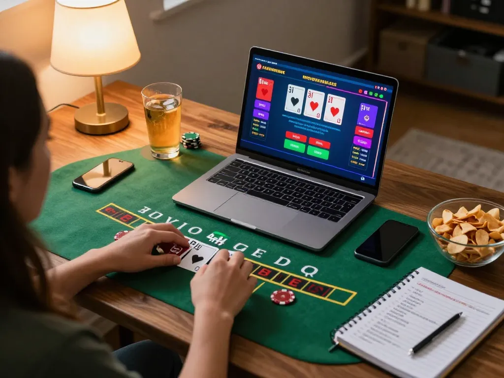 Engaged player using 789 bet on a laptop for live blackjack in a cozy home setup.