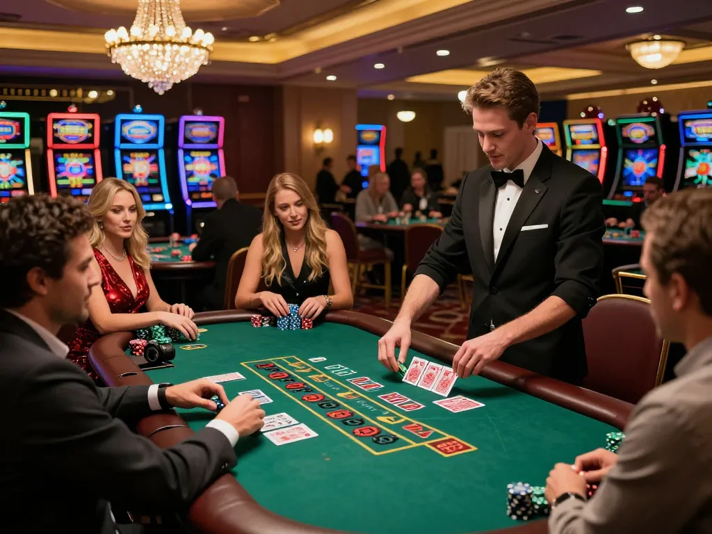 Engaging blackjack gameplay at bem88l casino with excited players and a professional dealer