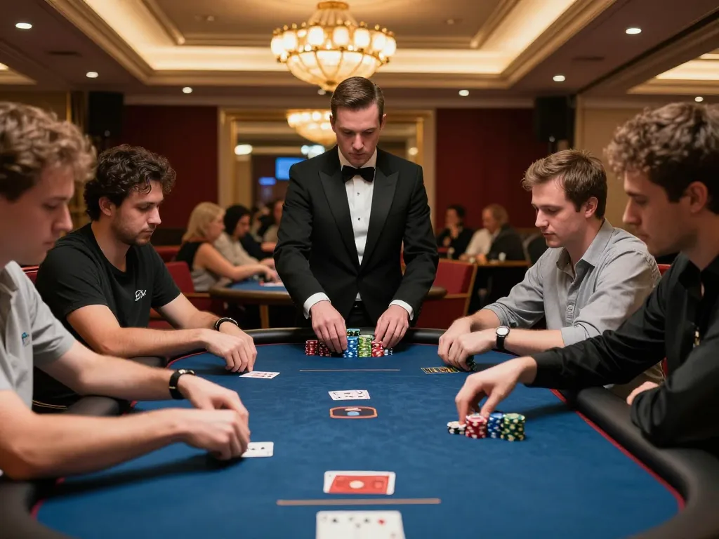 Players engaging in a strategic poker game at LV88SEO, showcasing vibrant casino atmosphere.
