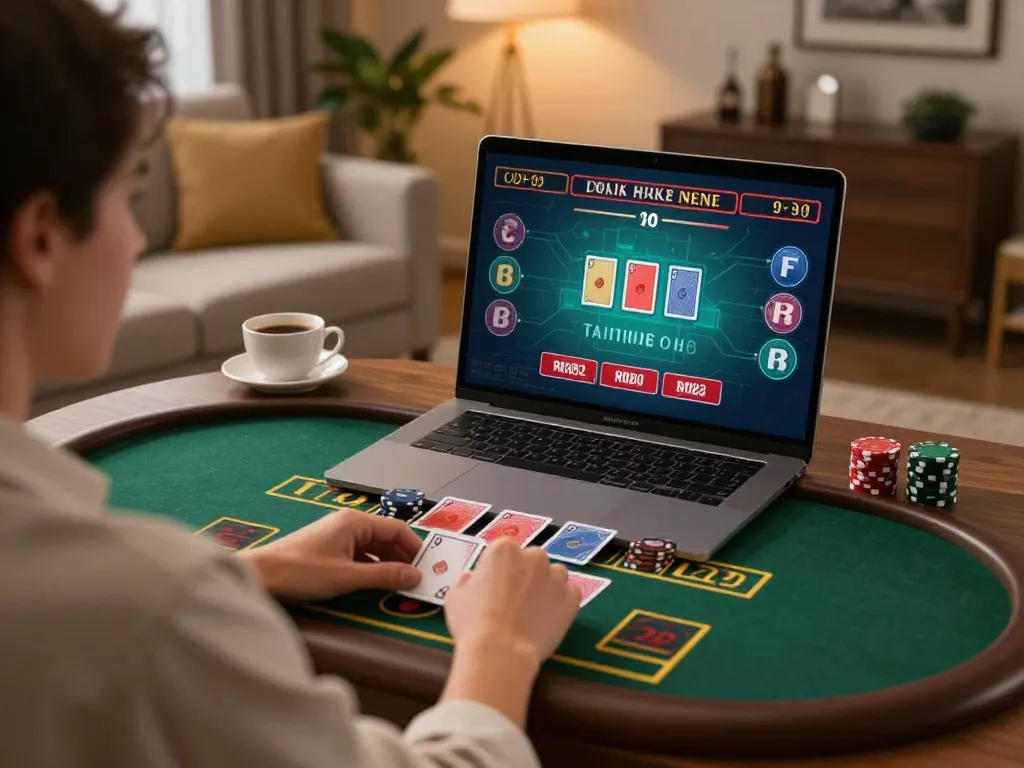 Experience engaging live dealer gameplay at RR88 from a cozy home setup with strategic card action.
