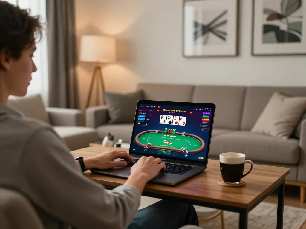 Engaging in link shbet gaming at home on laptop with a cozy ambiance and strategy notes