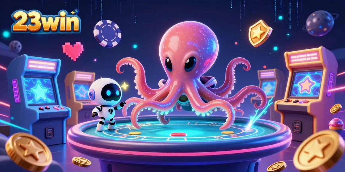 Experience thrilling gaming at 23win with dynamic aliens and poker action in a vibrant casino scene.