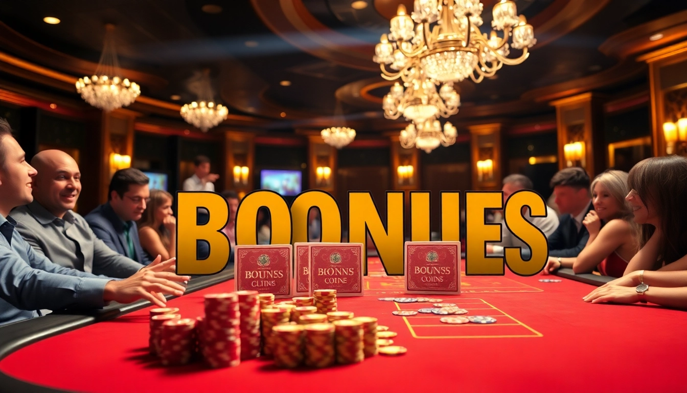 Showcase of vibrant casino bonuses at a lively gaming table.