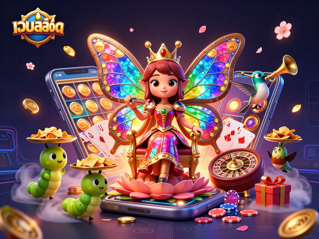 Experience เว็บสล็อต excitement with vibrant 3D characters amidst a fantasy casino setting.