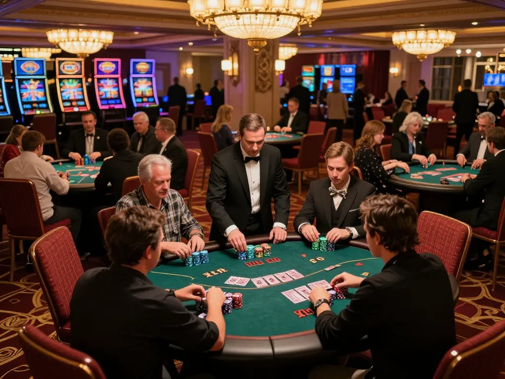 Players engage in a captivating poker game at KJC events, showcasing the lively atmosphere of varied gaming options.