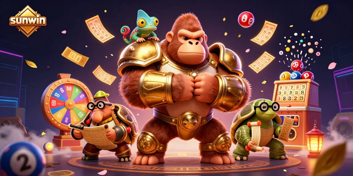 Engage with sunwin's vibrant gaming world featuring a gorilla and casino elements.