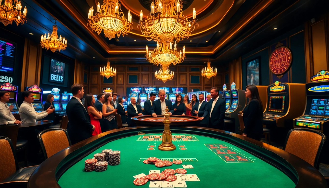 Engage in the thrill of "Giải mã giấc mơ" at a luxurious casino with players and games.