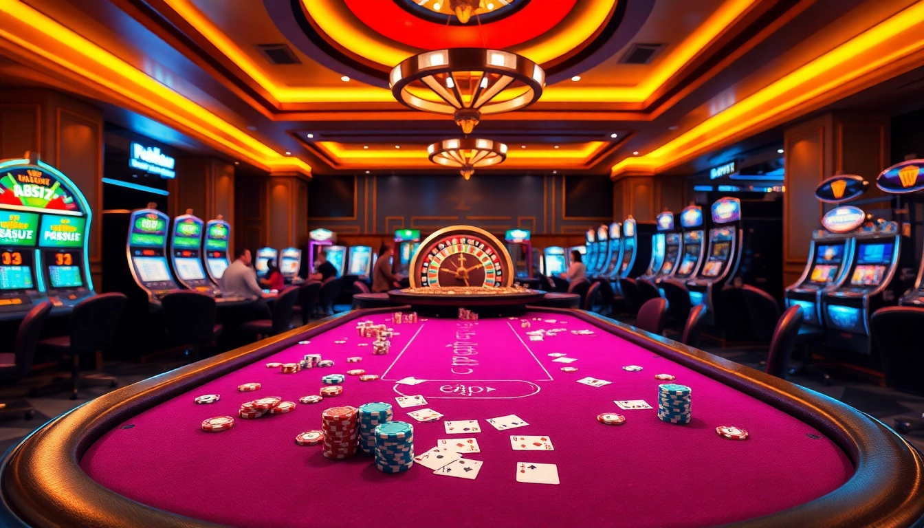 The vibrant casino scene showcases gameplay at https://bomwin.cn.com/, highlighting poker chips and a dynamic roulette wheel.
