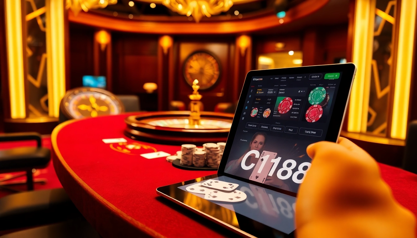 Experience the luxury of C168 at a vibrant casino table with chips and cards.