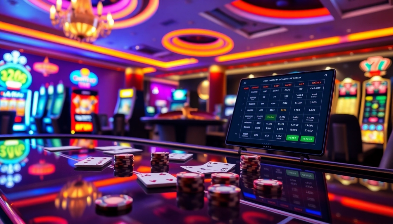 Experience the thrill of amanahtoto with vibrant casino elements like poker chips and a roulette wheel.