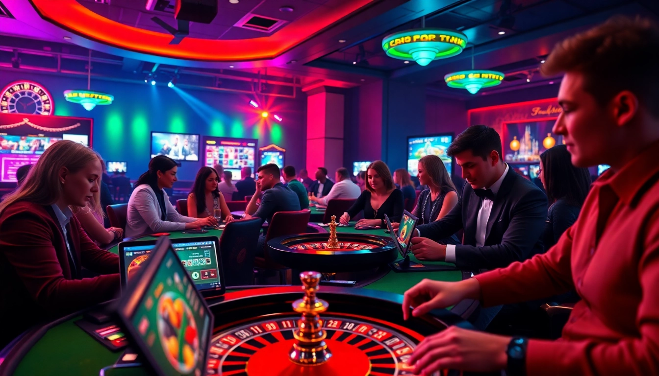 8s online casino players enjoying blackjack, poker, and roulette with high-energy atmosphere