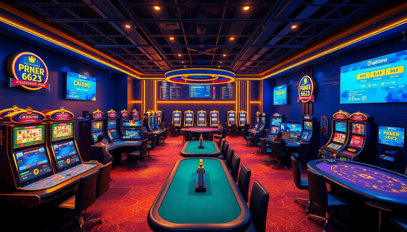 Experience the excitement of 6623 online gaming with vibrant visuals in a modern casino environment.