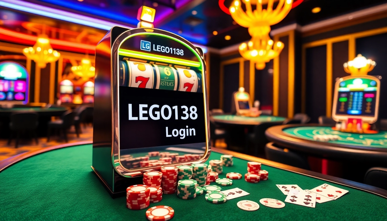 Engage with the thrilling LEGO138 login at the modern slot machine in an upscale casino setting.