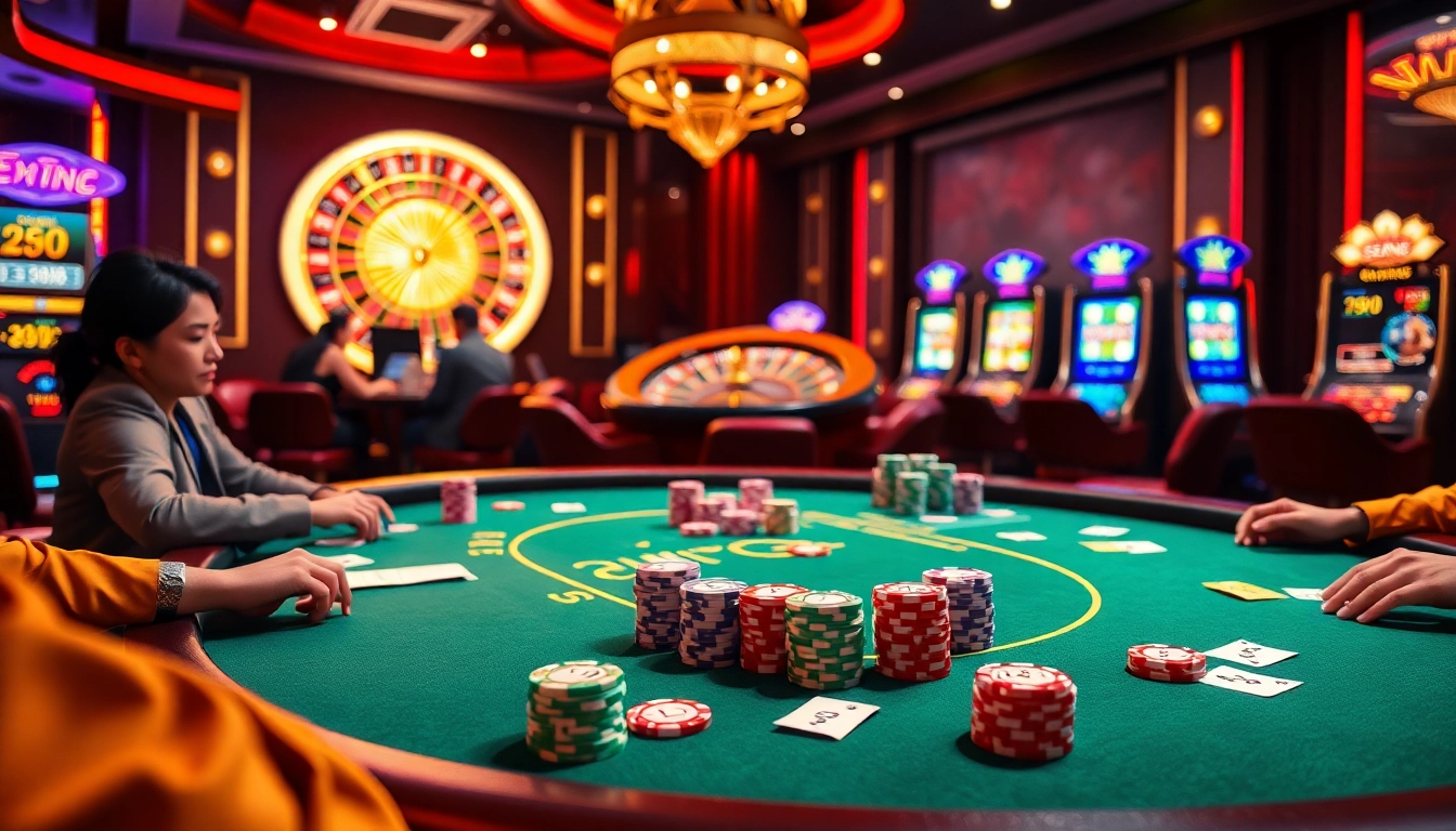 Experience the thrill of gambling at bem88 with players engaged at a high-stakes poker table.