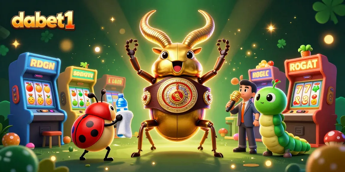 Play exciting slot games with dabet1, featuring a golden stag beetle in a dynamic casino scene.